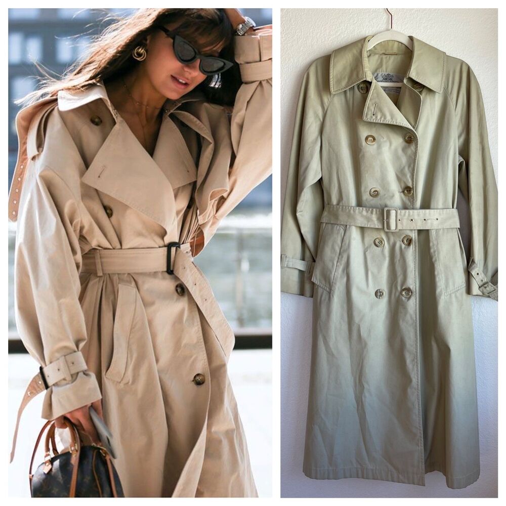 Vintage Early 1980's Women's Aquascutum Unlined Trench Coat in Beige Size Large